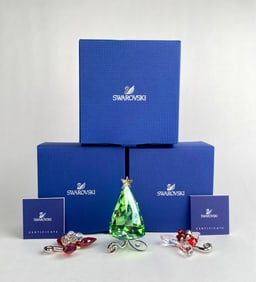 Swarovski ‘Winter Berries & Tree’ Holiday Crystal Set with Boxes & Certificates
