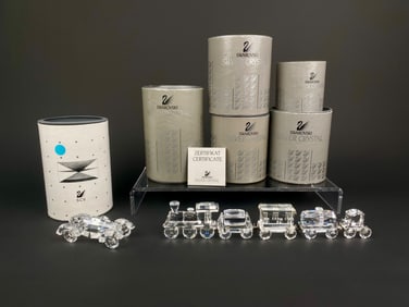 Swarovski Silver Crystal Train Set with SCS Roadster with Original Boxes