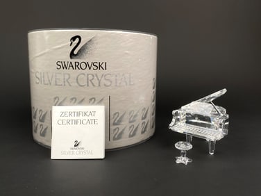 Swarovski Silver Crystal Grand Piano and Stool with Original Box