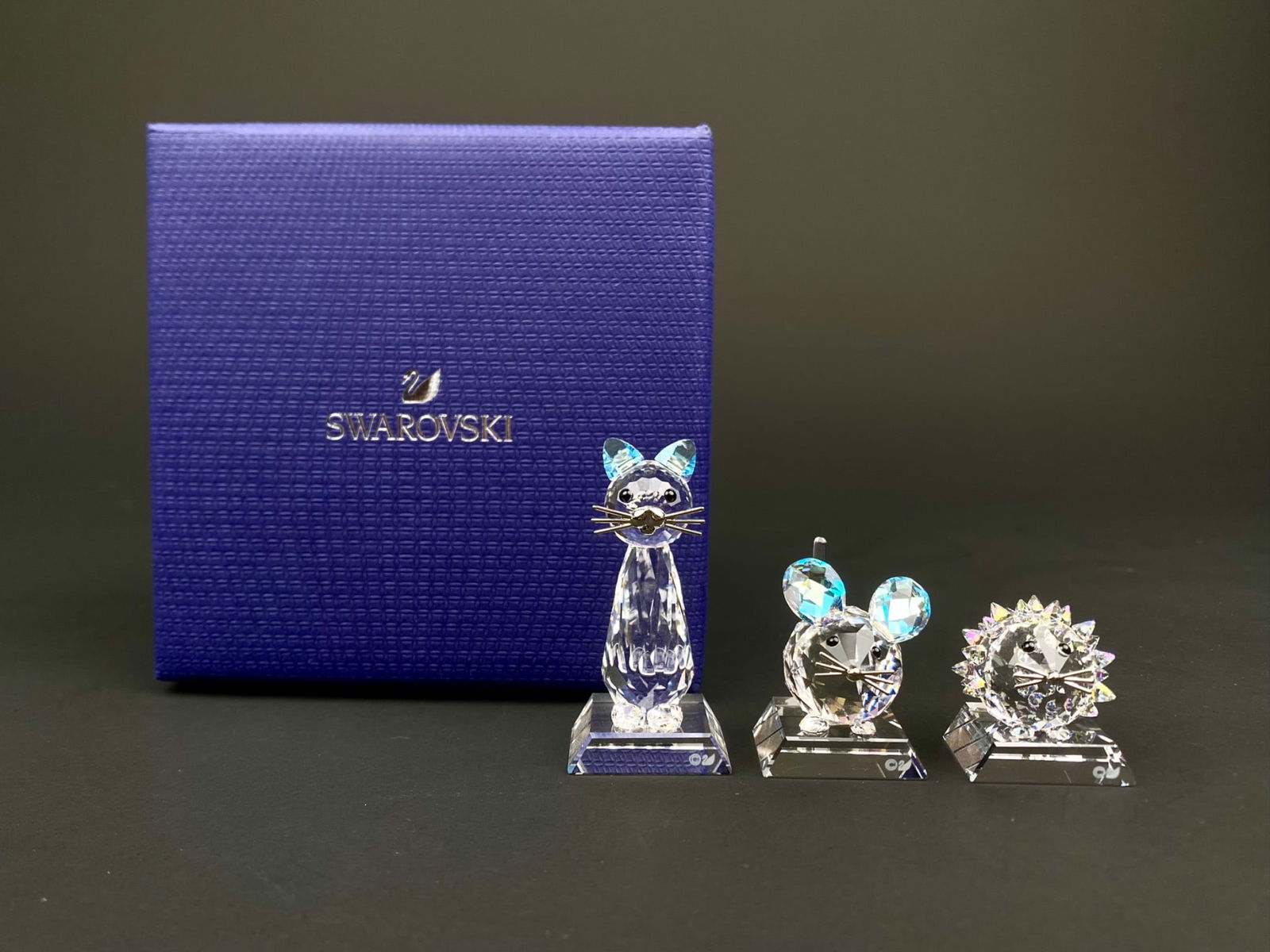 Swarovski Crystal Figurine Trio – Cat, Mouse, and Hedgehog with Original Box (1 of 12)