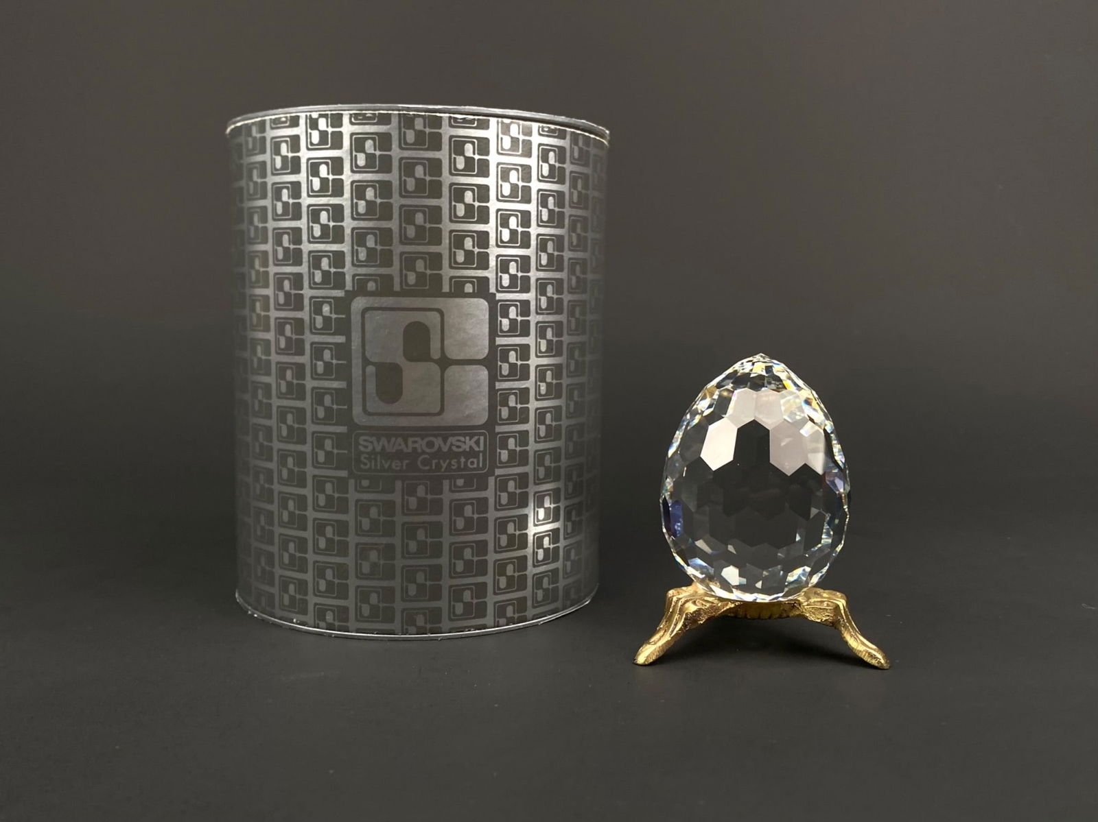 Swarovski Silver Crystal Large Faceted Egg Paperweight with Stand and Original Box (1 of 11)