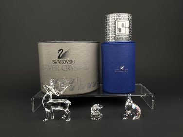 Swarovski Crystal Animal Trio – Reindeer, Arctic Hare, and Bunny with Original Boxes