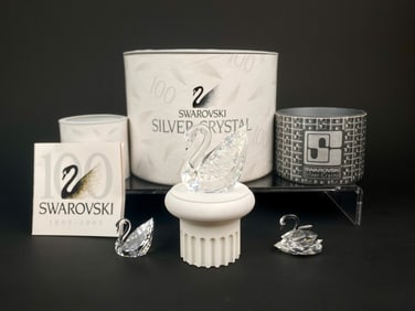 Swarovski Silver Crystal Swan Trio with Original Boxes and Centennial Edition
