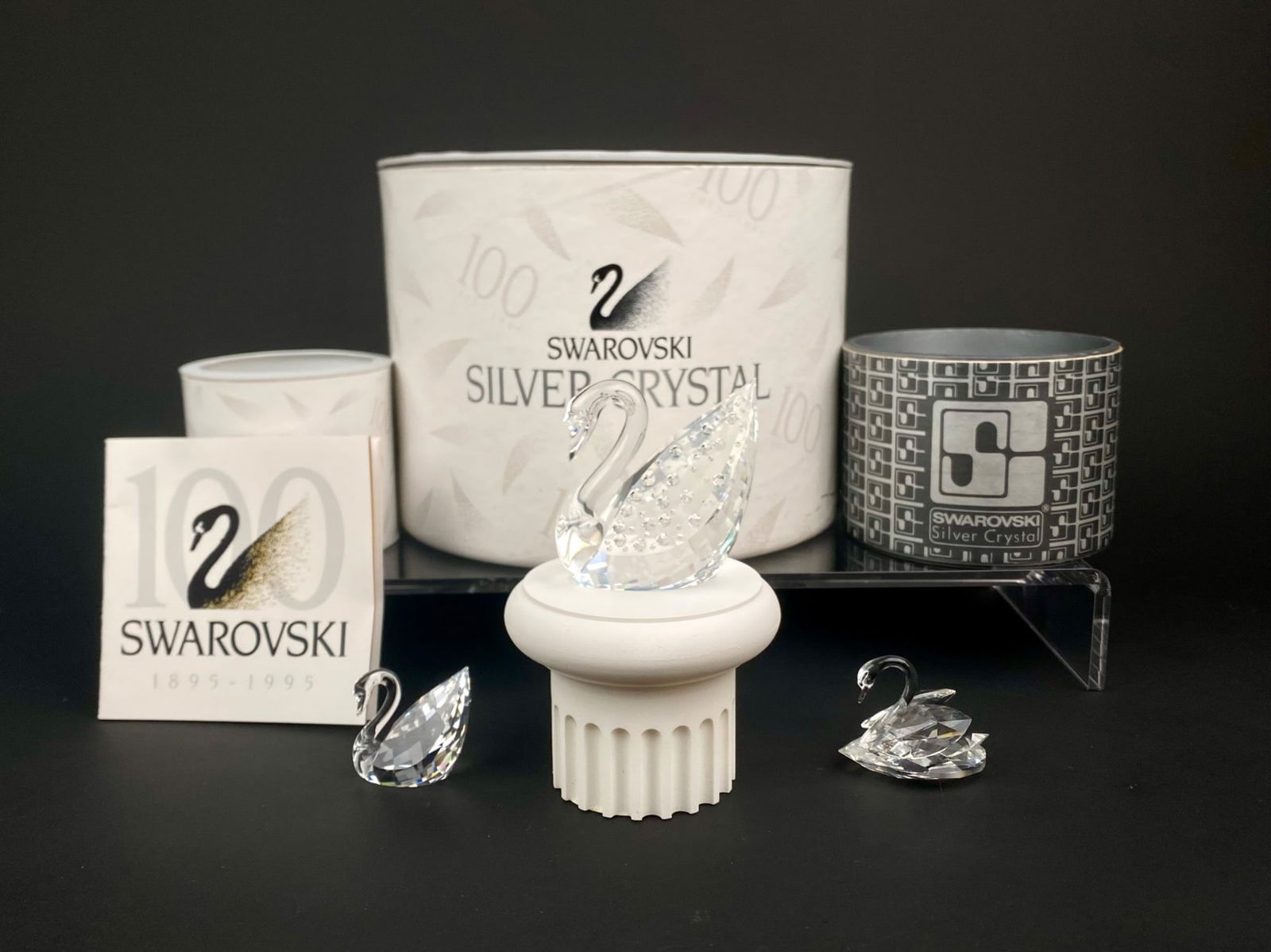 Swarovski Silver Crystal Swan Trio with Original Boxes and Centennial Edition (1 of 12)