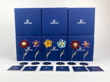 Set of Six Swarovski Crystal Flowers with Original Boxes and Certificates