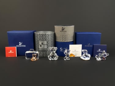 Swarovski Figural Crystal Lot of Five Bears in Original Boxes
