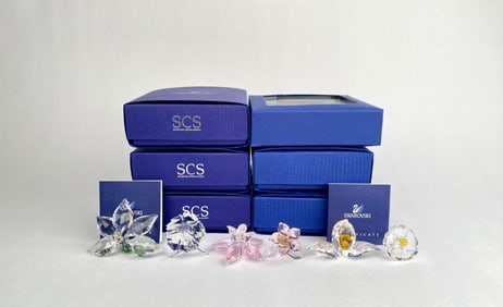6 Swarovski SCS Crystal Flowers with Original Boxes