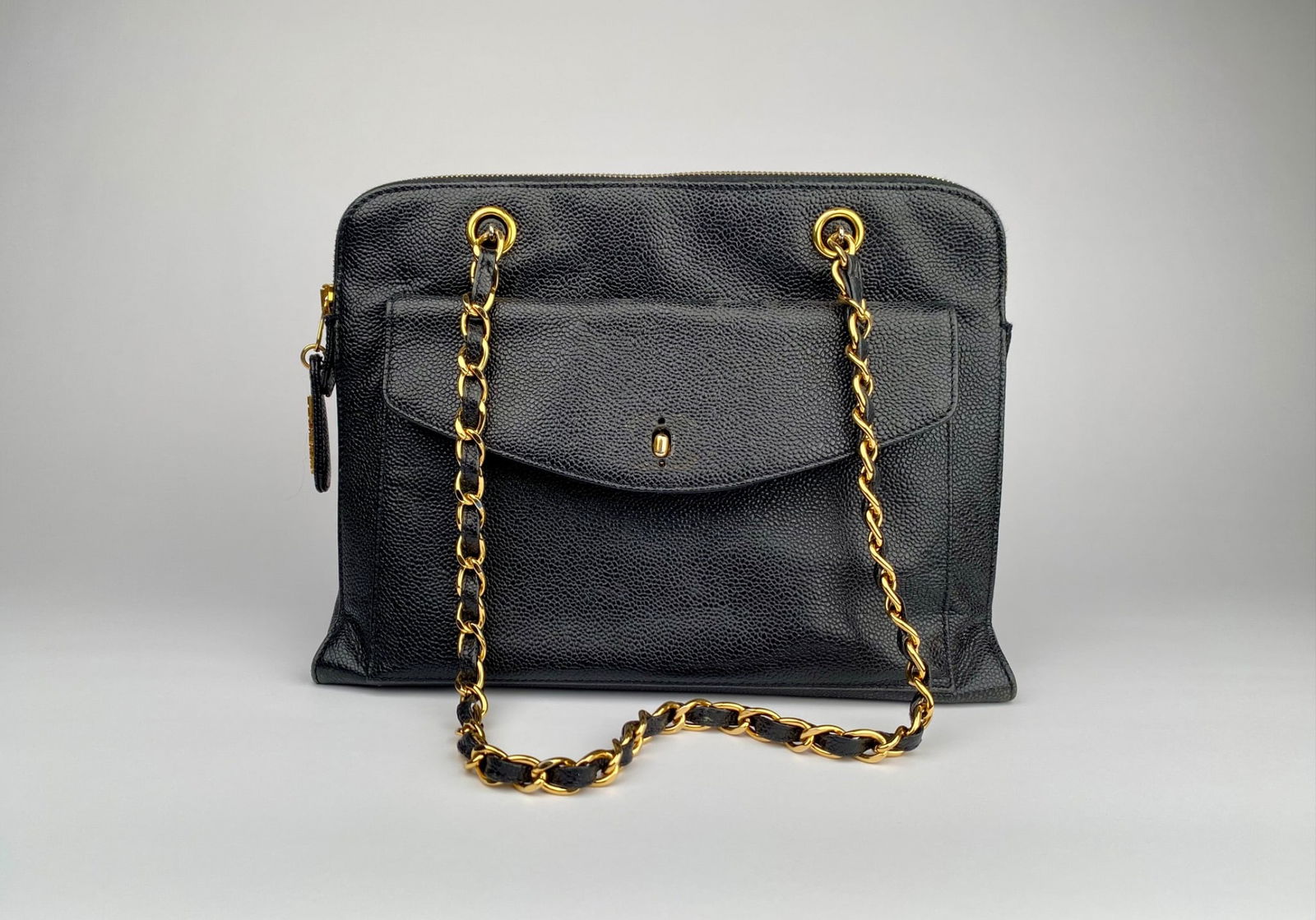 Vintage Chanel Black Caviar Leather Bag with Chain Strap (1 of 9)