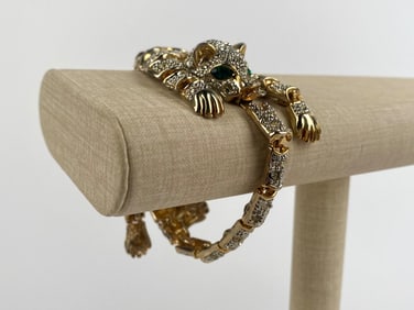 Articulated Crystale-Pave Panther Gold Tone Bracelet