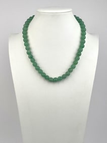 Green Aventurine Bead Necklace with Vintage Style Floral Clasp