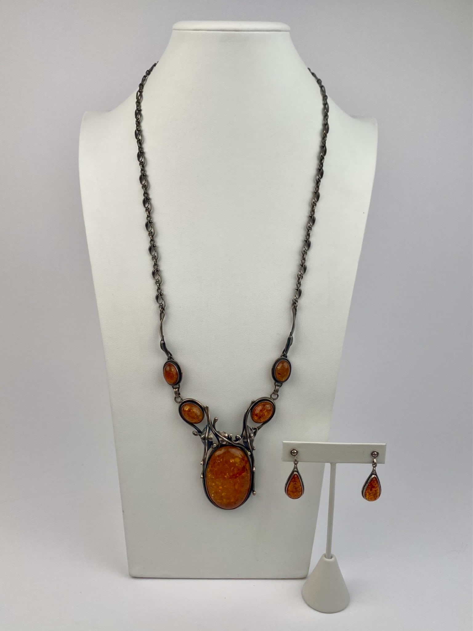 Art Nouveau Inspired Sterling Silver & Baltic Amber Necklace and Earrings Set (1 of 12)