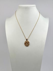 14K Gold Multi-Gemstone Modernist Oval Pendant Necklace