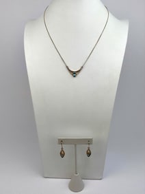Sterling Silver & Blue Topaz Filigree Necklace and Earrings Set