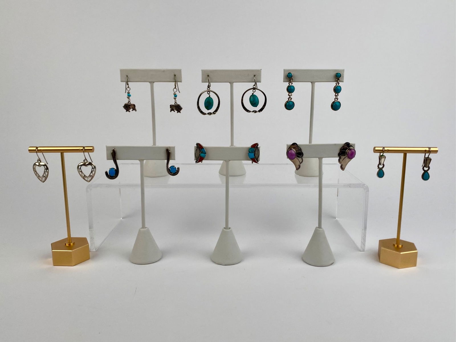 Set of Eight Sterling Silver & Turquoise Earrings (1 of 12)