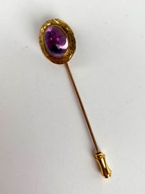 Antique 10K Gold & Amethyst Cabochon Stick Pin