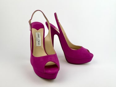 Jimmy Choo Fuchsia Peep Toe Platform Slingback Heels, Size 40