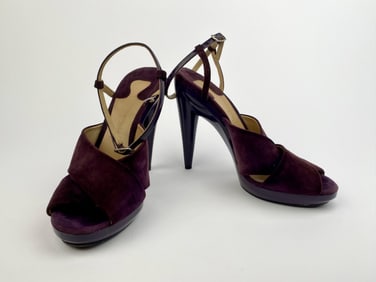 Chole Purple Suede Cross-Front Slingback Sandals, Size 39