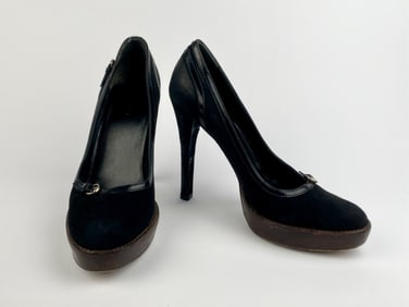 Gucci Black Suede & Leather Platform Pumps, Size 9B