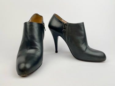 Prada Black Leather High-Heel Ankle Booties, Size 40