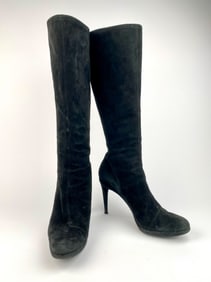 Gucci Black Suede Knee-High Stiletto Boots, Size 40C