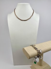 Vintage Sterling Silver Necklace & Charm Bracelet Set