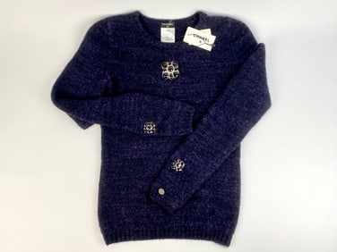 Chanel Cashmere & Alpaca Sweater with Gripoix-Style Glass Applique Accents, Size 38