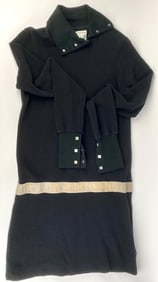 Chanel Long Black Knit Dress with Logo Cuffs & Waistband, Size 40
