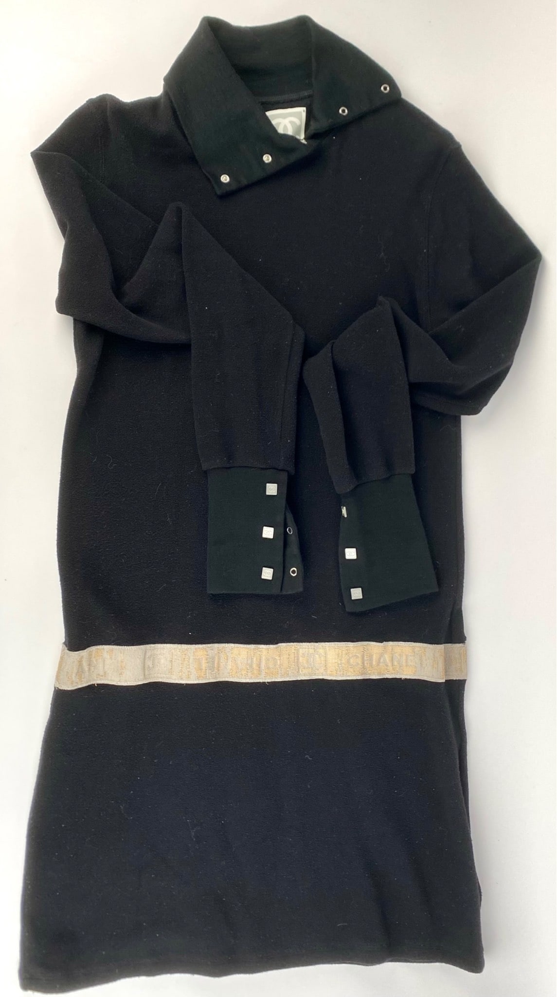 Chanel Long Black Knit Dress with Logo Cuffs & Waistband, Size 40 (1 of 12)