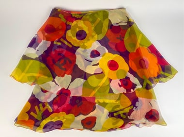 Chanel Silk Floral Layered Skirt, Size 42