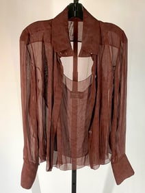 Chanel Sheer Silk Blouse and Camisole Set, Burgundy Color