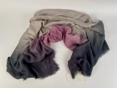Armani Collezioni Ombre Wool-Silk Scarf with Fringed Edges