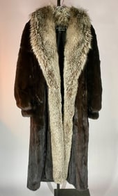 Vintage Hudson’s Fur Salon Mahogany Mink Coat with Full Silver Fox Shawl Collar