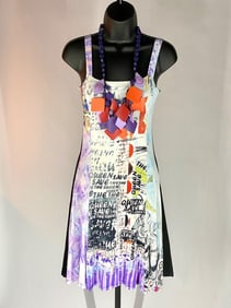Save the Queen! Italian Printed Dress with Statement Necklace, Size L