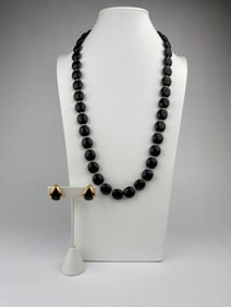 Monet Clip-On Earrings and Black Bead Necklace Set