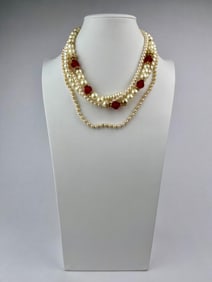 Signed 1928 Faux Pearl and Crystal Bead Necklace Set