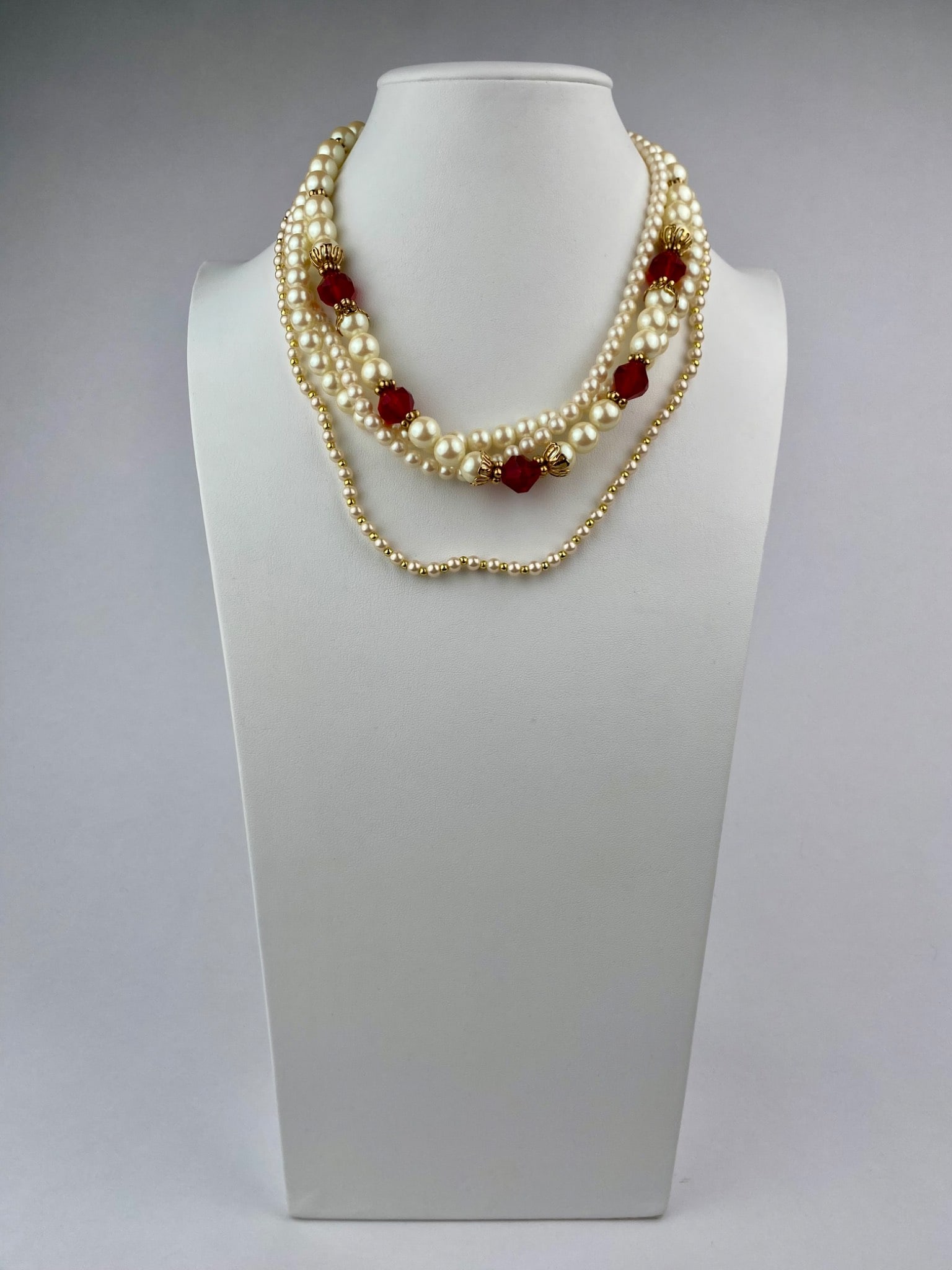 Signed 1928 Faux Pearl and Crystal Bead Necklace Set (1 of 12)