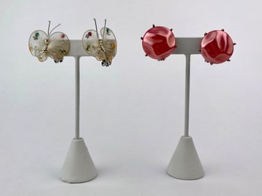 Pair of Vintage Clip-On Earrings- Butterfly and Moonglow