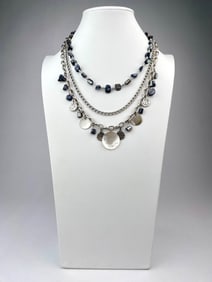 Layered Silver-Tone Necklace with Shell and Iridescent Charms