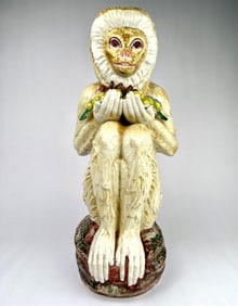 Italian Majolica Monkey Table Lamp Base with Grapes