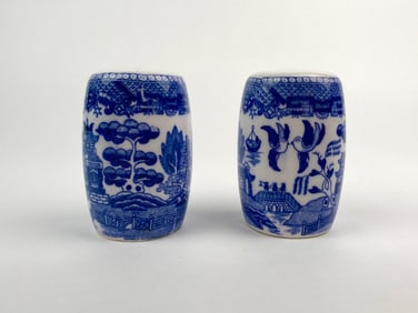 Pair of Blue Willow Porcelain Salt and Pepper Shakers