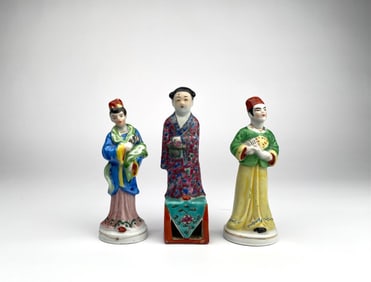 Set of Three Mid-Century Japanese Porcelain Figures, Hand-Painted