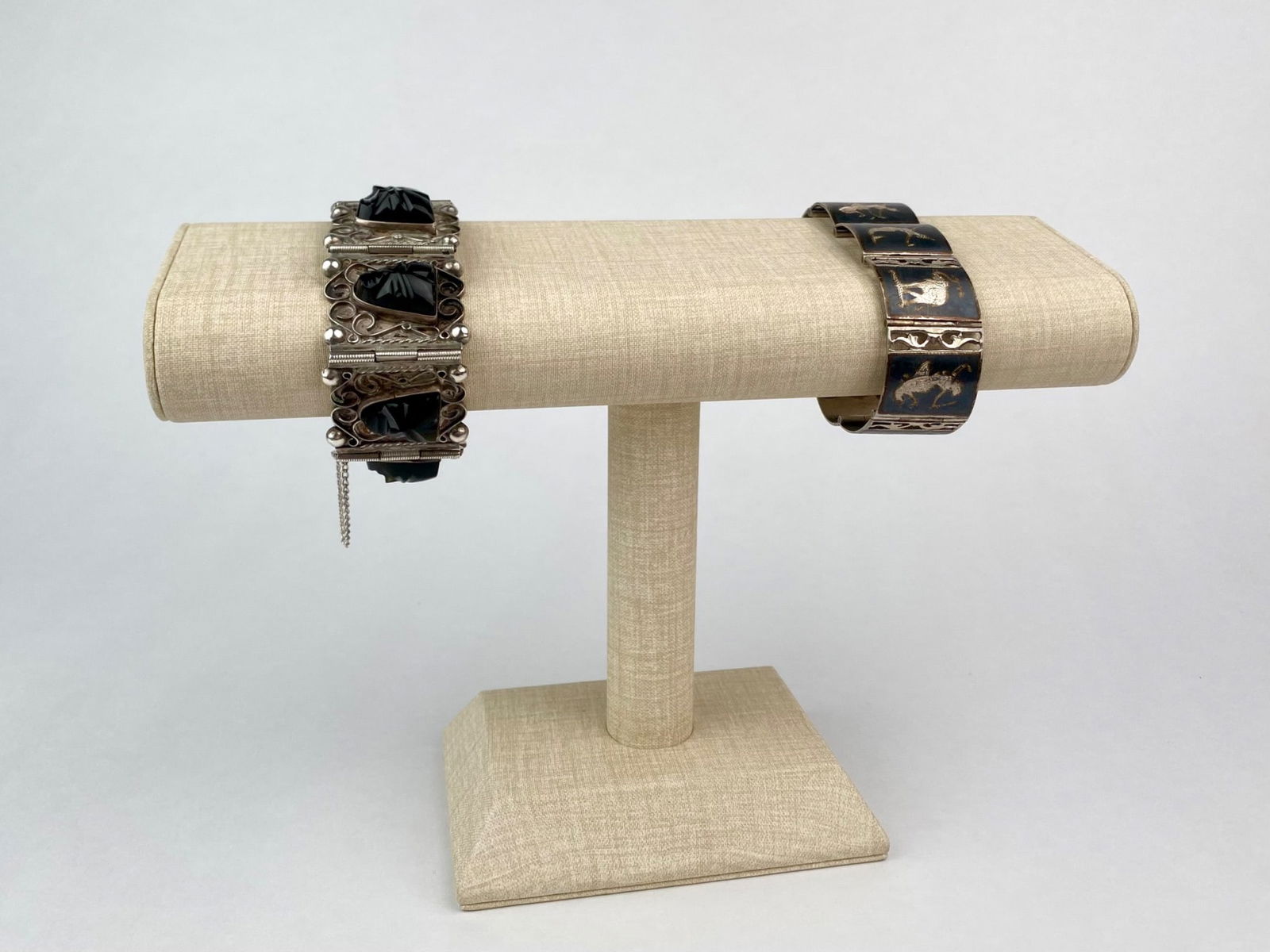 Pair of Vintage Sterling Silver Bracelets (Mexican Aztec Mask & Siam Niello Panels) (1 of 12)