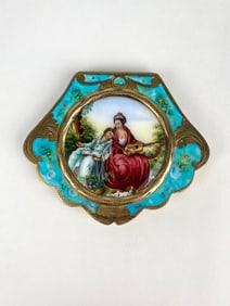 800 Silver Austrian Enamel Compact with Romantic Scene