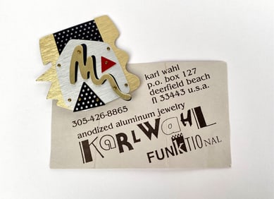 Karl Wahl Signed Anodized Aluminum Brooch with Original Card