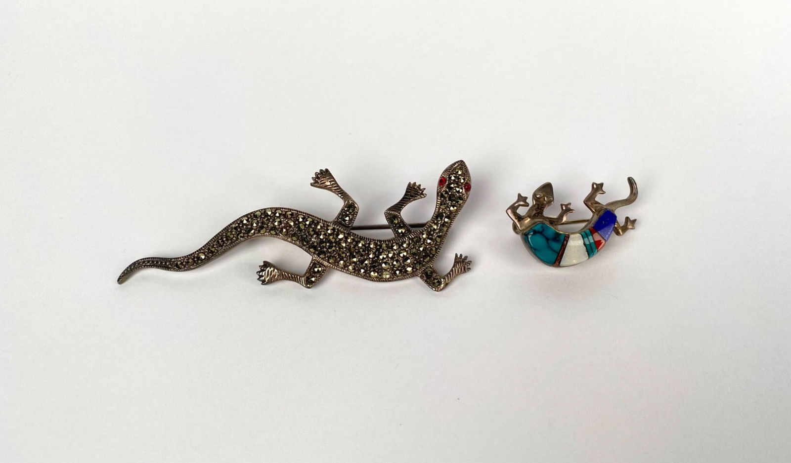 Sterling Silver and Multicolor Stone Lizard Brooches (1 of 7)