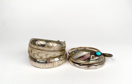 Set of Eight Sterling Silver Bangles & Cuffs