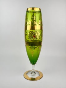Decorative Green and Glit Goblet with Glass Foot