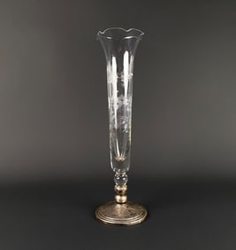 Etched Glass Vase with Sterling Silver Base