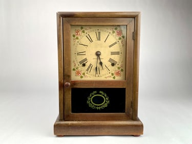Seth Thomas Wooden Mantel Clock with Painted Dial and Pendulum