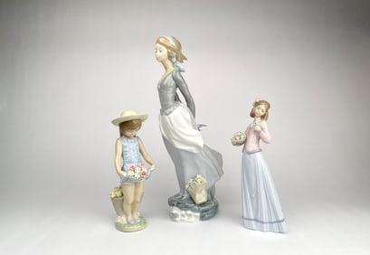 Lot of Three Lladro Porcelain Figurines – Girls with Flowers
